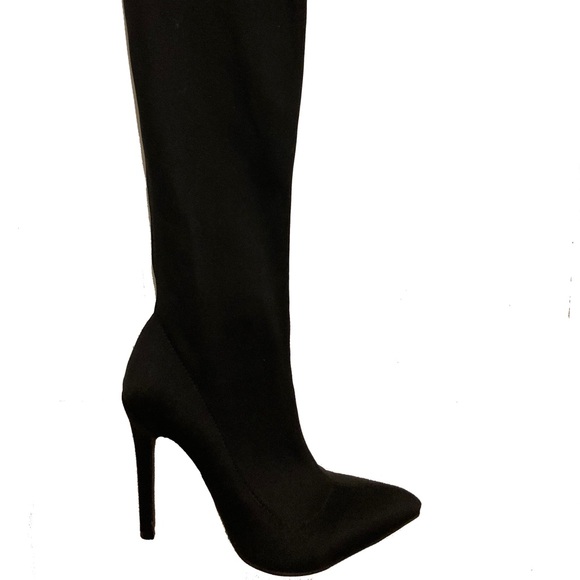 EGO Thigh High Satin Stiletto Boots - Picture 2 of 7